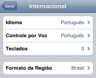 Configurações internacionais do iPhone