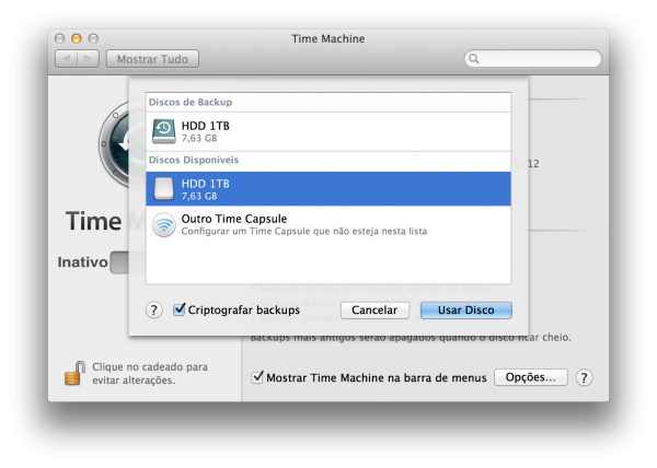 Criptografando backups do Time Machine