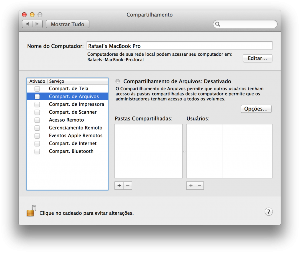 Compartilhamento de arquivos no Mac OS X