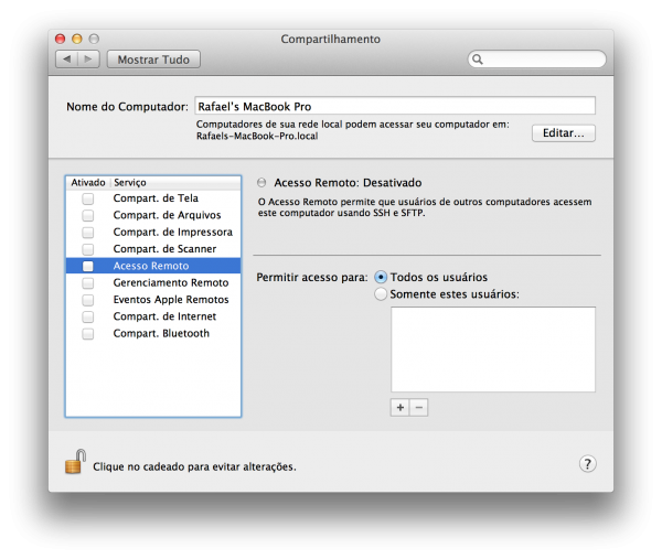 Acesso Remoto - Compartilhamento do OS X