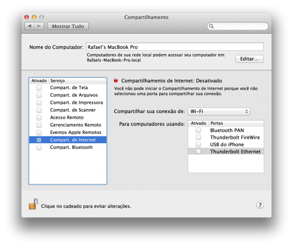 Compartilhamento de internet - Mac OS X